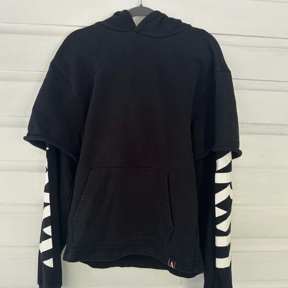 AARMY Black Hoodie, Layered, Oversized Hood, 100% Cotton, Size Small